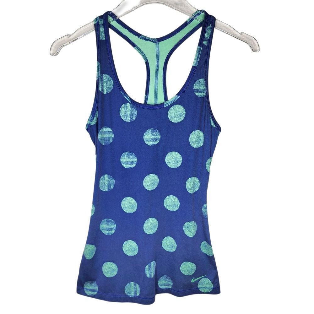 Nike Womens Dri-FIT Racerback Tank Top Blue Green Polka Dot Athletic Size XS